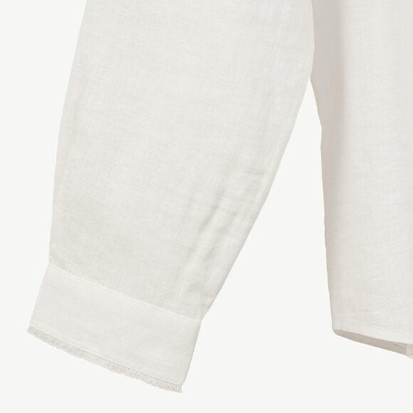 Loro Piana White Linen Fringe-Trim Long-Sleeve Buttoned Shirt - Picture 6 of 10